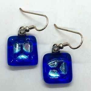 Handcrafted Silver Metal Dichroic Glass Earrings